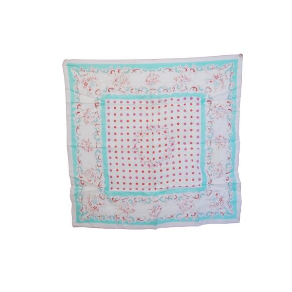 Giammona Accessories - Vintage Giammona Rayon Silk Scarf White Red Polka Dot Blue Floral 30x30 Japan
